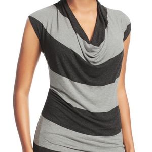 CABI GRAY WIDE STRIPE DRAPE / COWL TOP - MEDIUM